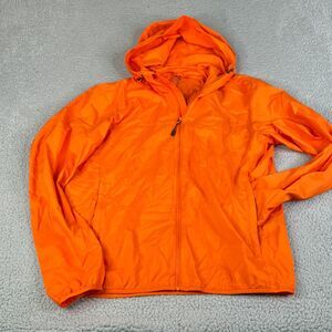 UNIQLO Jacket Mens Small Orange Hooded Lightweight Full Zip Packable
